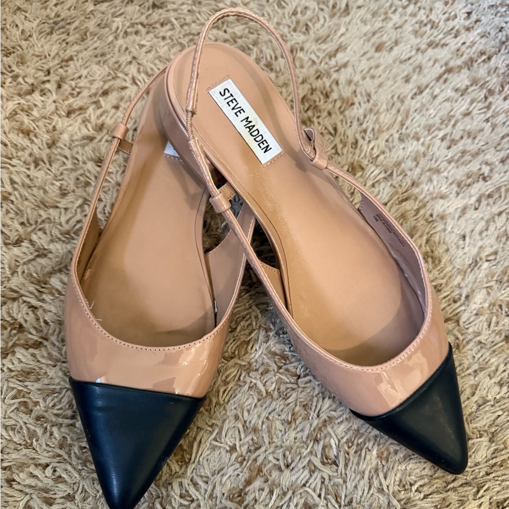 Steve Madden Women's Black and Tan Slingback Flats